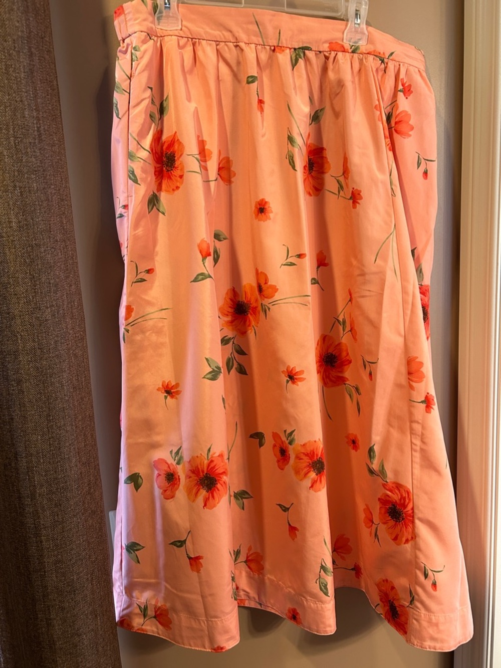 Old Navy Peach Midi Skirt with Orange Floral Print